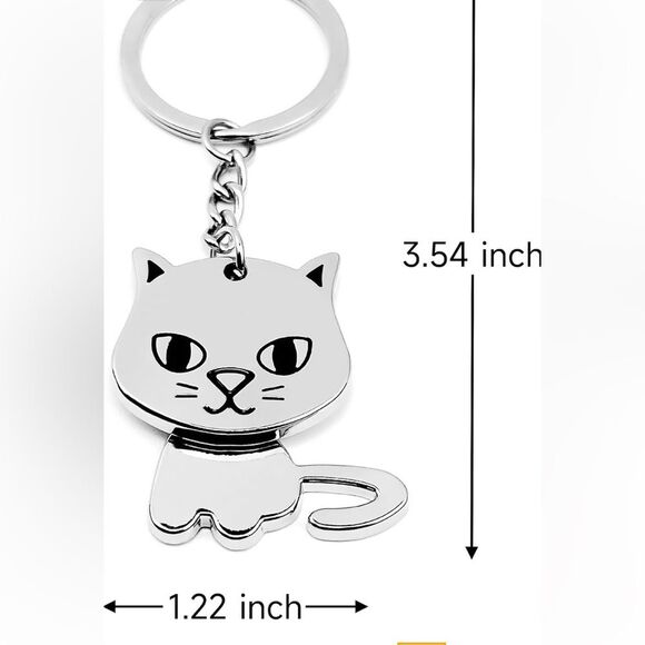 Kawaii Silver Cat Keychain • Rotating Body Charm • Cute Accessory - New - Picture 4 of 8